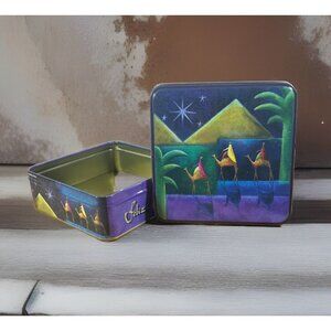 EMPTY 5.5” Square Tin Art by Libba Jones Star of wonder camels wisemen